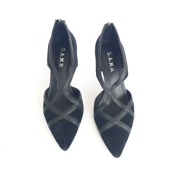 L.A.M.B Heels Suede Leather size 9 Black - Picture 2 of 9